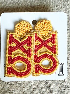 Chi Omega Beaded Earrings, NWT